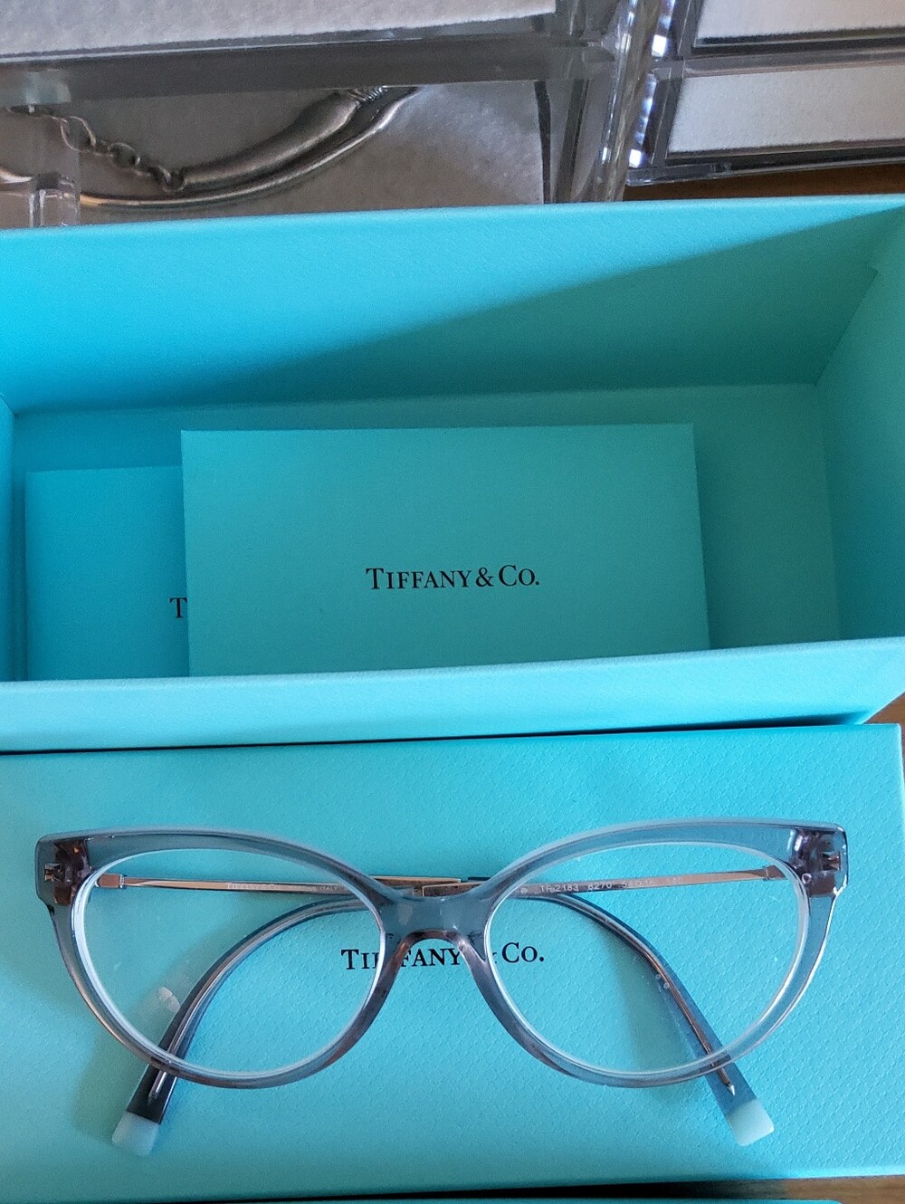 Tiffany & Co. Clear Gray Cat-Eye Glasses with Tiffany Blue Case